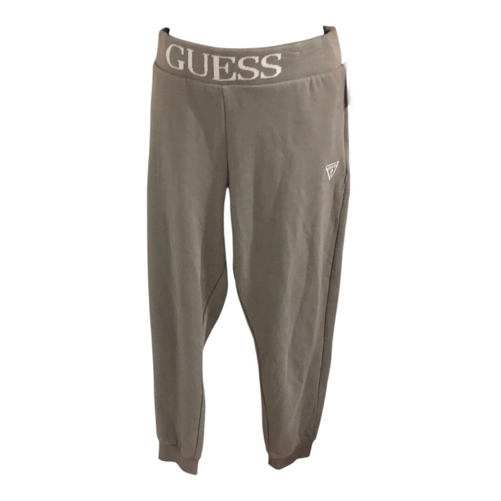 Guess Alessia taupe logo monogram waist joggers sweatpants size large new